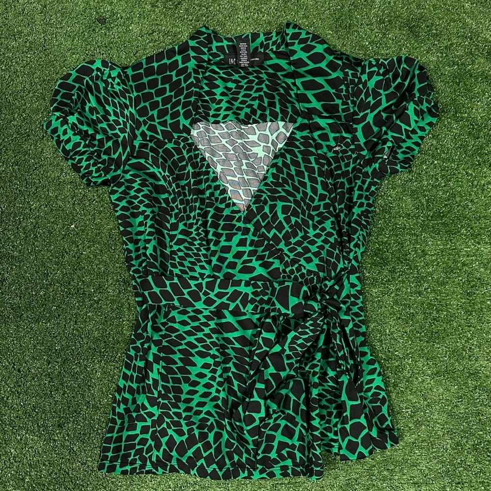 INC International Concepts Green and Black Blouse